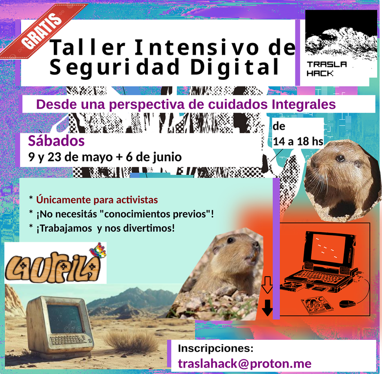 Flyer del taller de Seguridad Digital para activistas, con la info que se amplía en el artículo